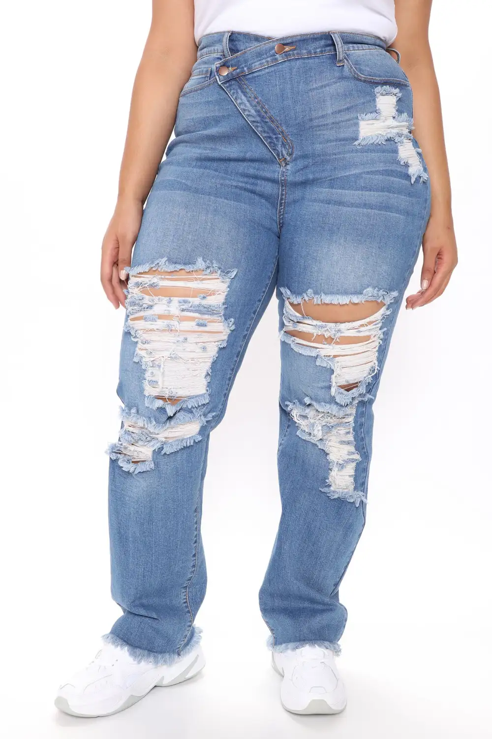 Don't Get Crossed Over Slouch Fit Jeans - Medium Blue Wash