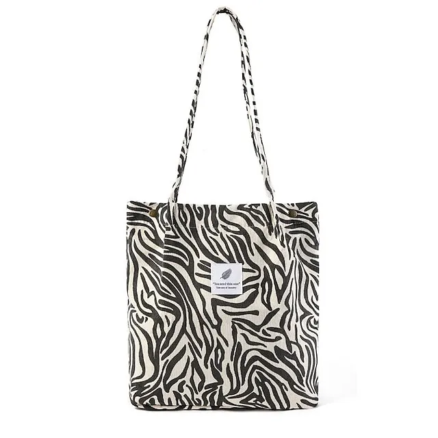 Men's Women's Kid's Tote Tote Sling Shoulder Bag Canvas Tote Bag Corduroy Shopping Daily Rivet Pattern Solid Color Floral Print Deep Purple zebra Wine Red