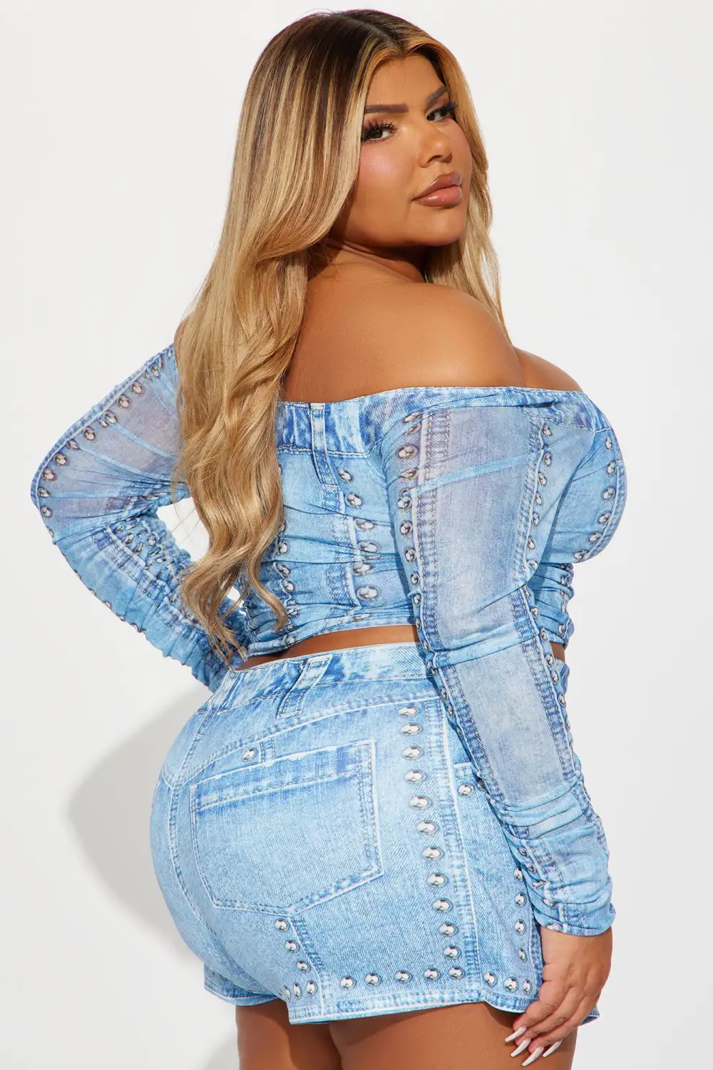 Unbothered Denim Print Skort Set - Blue