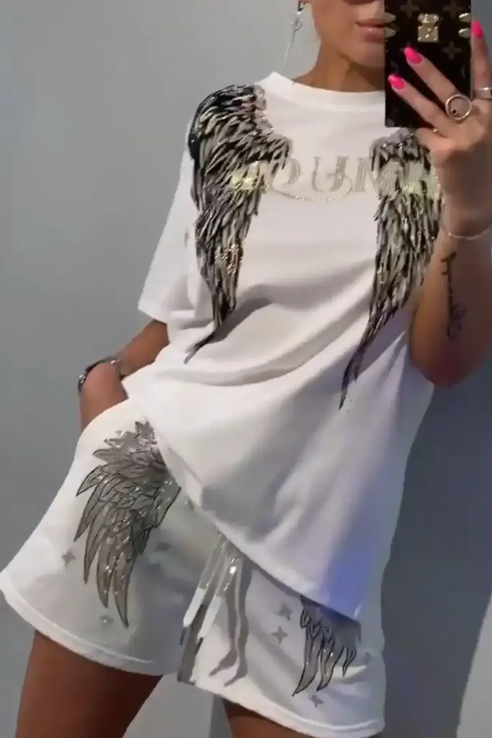 Women's Hot Diamond Pattern Top and Shorts Pants Two-piece Set