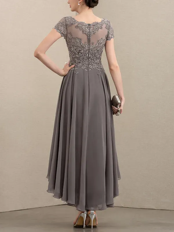 Round Neck Lace Short Sleeve Midi Dress