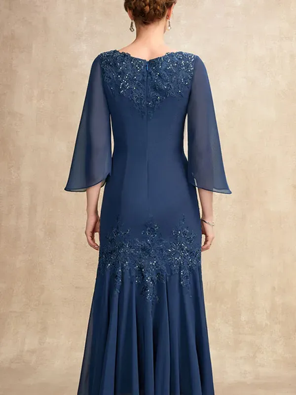 V-neck Ankle-Length Chiffon Mother of the Bride Dress With Appliques Lace Sequins