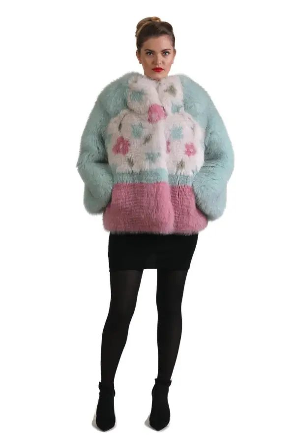 Multicolored  Fox Fur coat