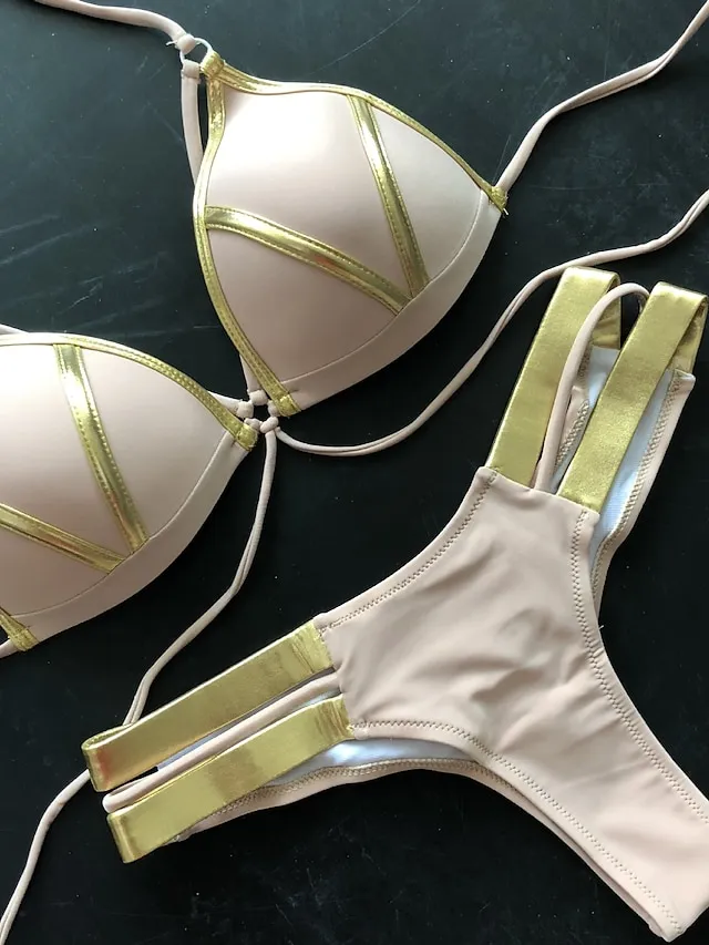 Women's Swimwear Bikini 2 Piece Normal Swimsuit Open Back Cut Out Sexy Leopard Color Block Leopard Print Black Pink Wine Dusty Rose Camisole Strap Bathing Suits New Vacation Sexy