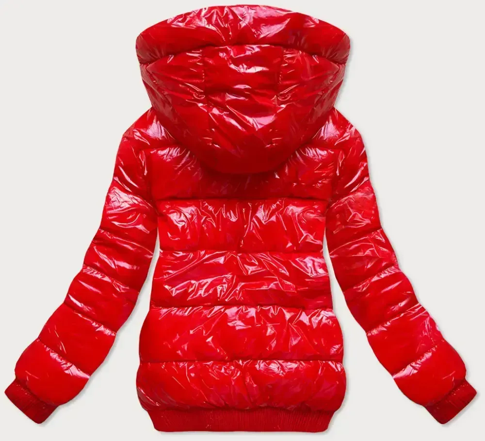 Red shiny ribbed winter jacket