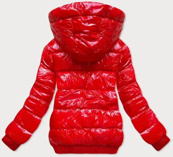 Red shiny ribbed winter jacket