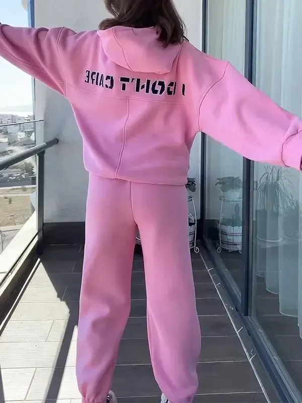 Women's Casual Hooded Letter Printed Sweatshirt Two Piece Set