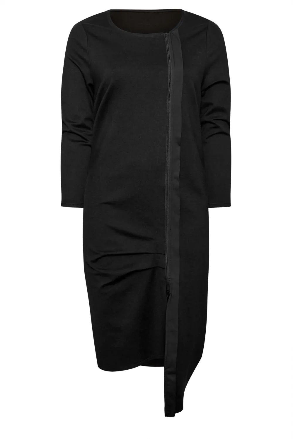 Evans Black Zip Detail Long Sleeve Dress