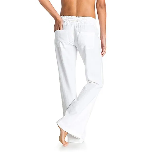 Women's Loungewear Bottom Nighty Pure Color Simple Comfort Sport Home Street Daily Cotton And Linen Breathable Gift Long Pant Elastic Waist Spring Summer White Black