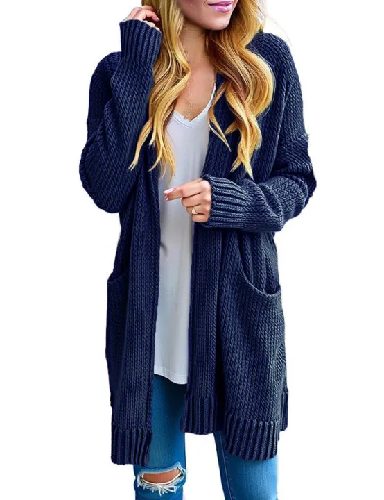 Women's Long Sleeve Knit Sweater Open Hooded Cardigan Jacket