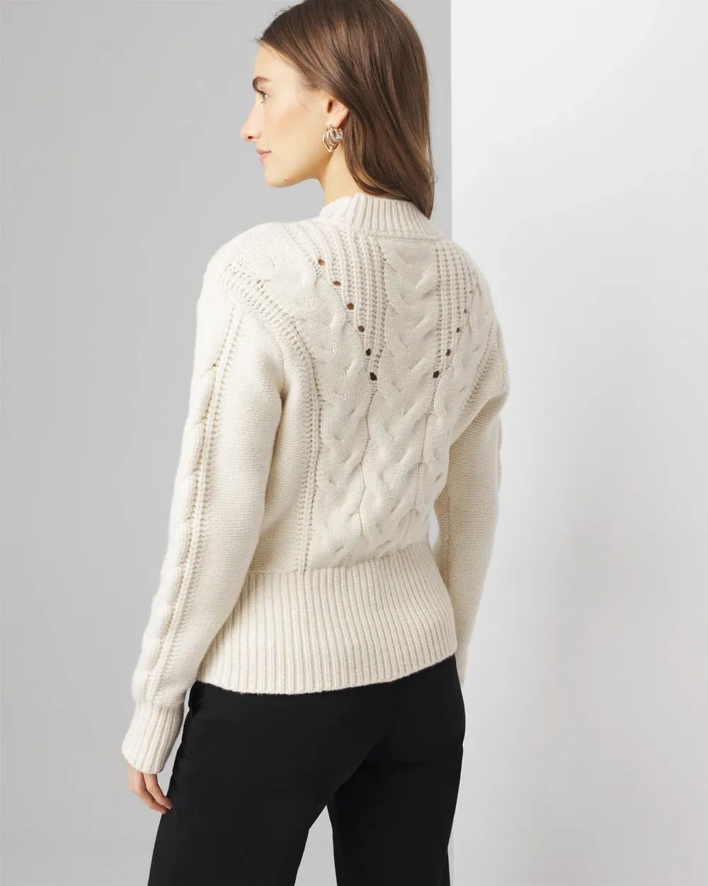 Cabled Mock Neck Pullover Sweater