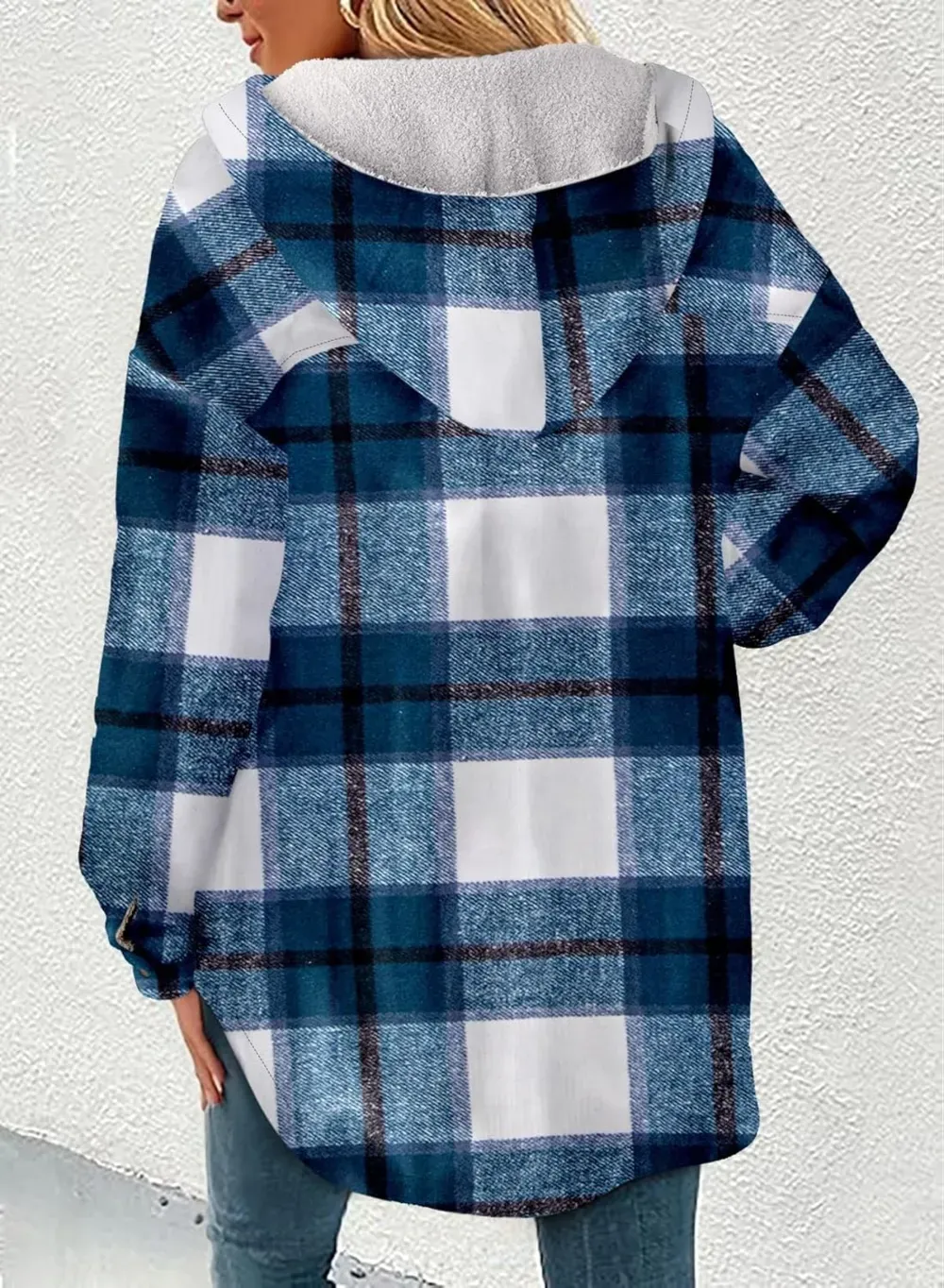 Women's Flannel Hooded Plaid 2025 Shacket Thick Coat Winter Coat for Warmth Button down Warm and Fuzzy Fleece Jacket