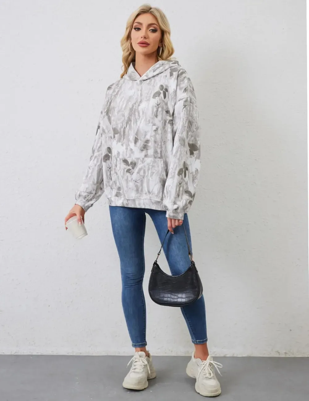 Womens Camo Hoodies Maple Leaf Print Oversized Hooded Sweatshirt Fleece Pullover Sweatshirts Long Sleeve with Pocket