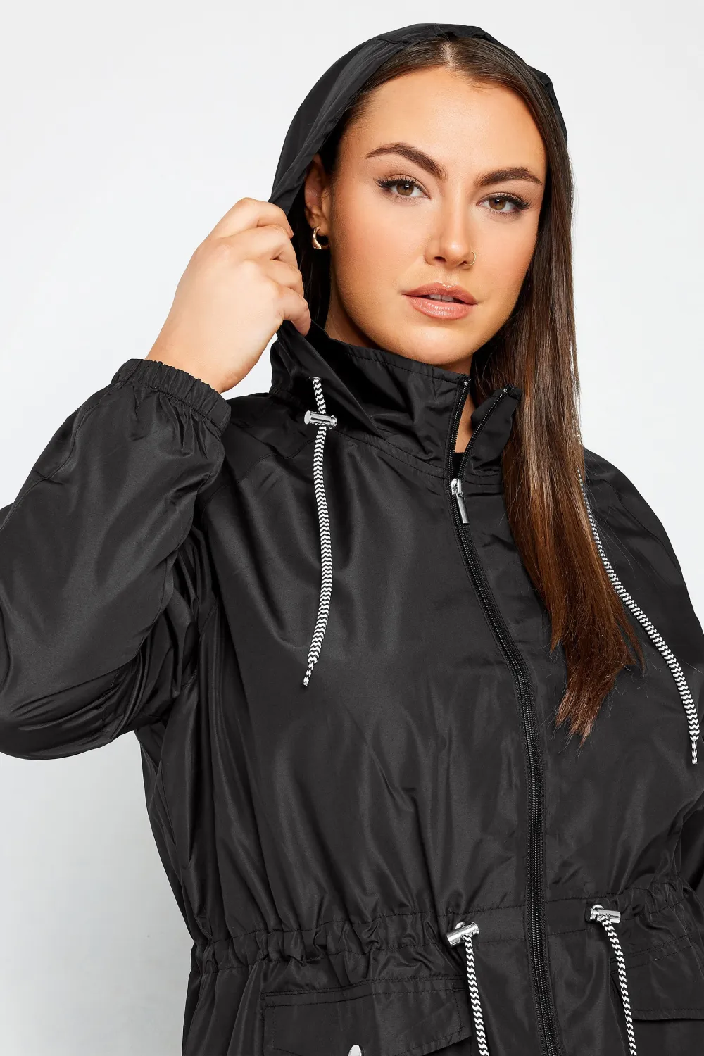 YOURS Curve Black Drawstring Lightweight Parka Jacket