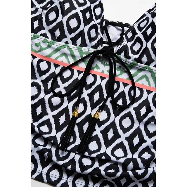 Slim Folk Print Tankini Swimsuit Set