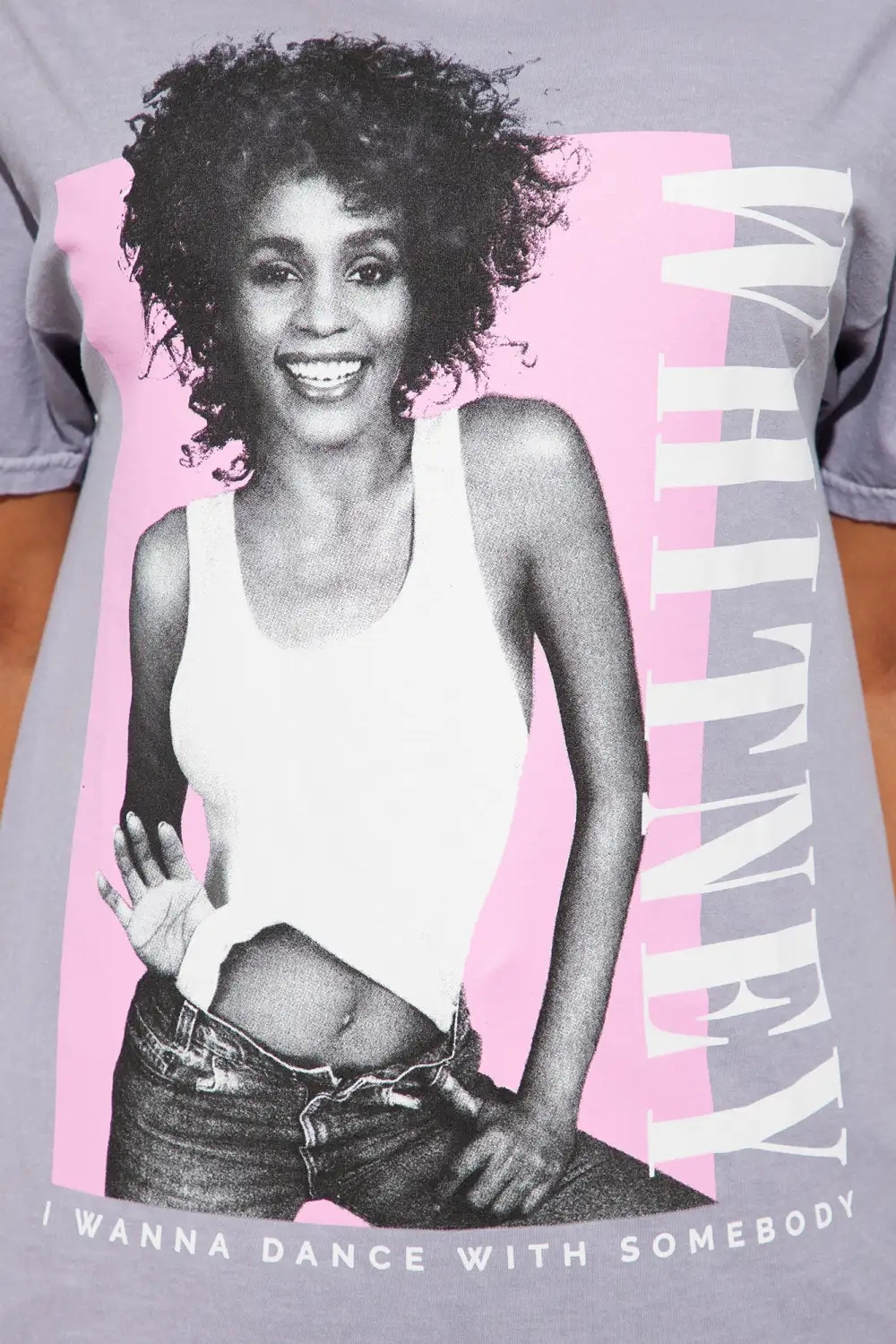 Whitney Houston Washed Short Sleeve Tee - Grey