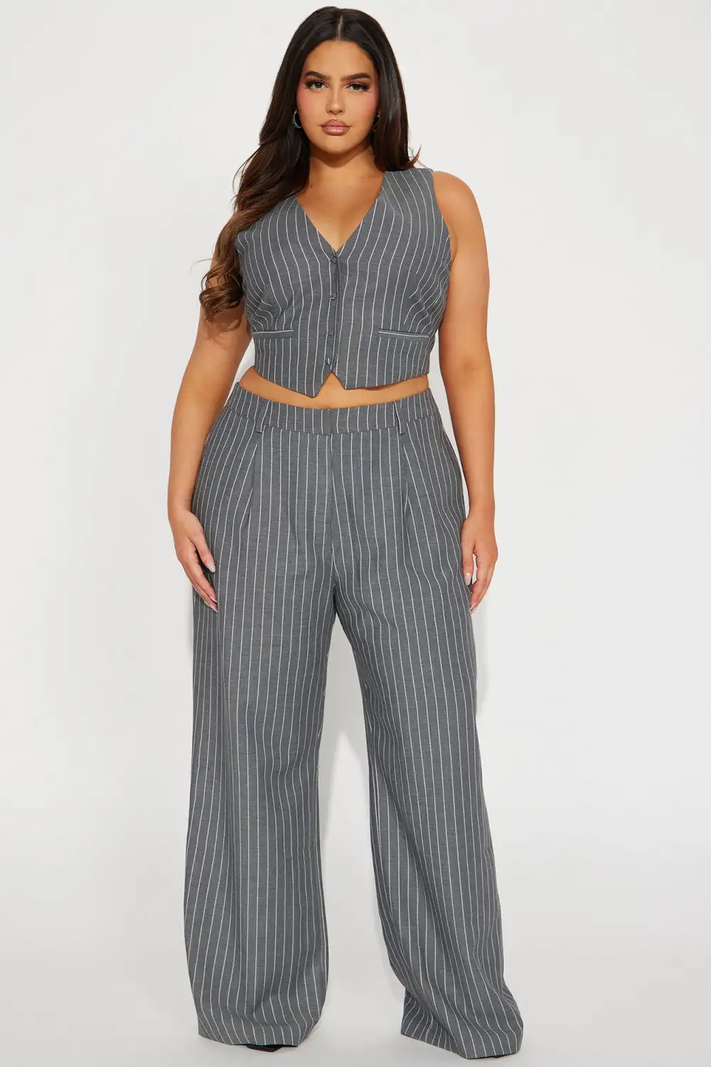 She's In Control Vest Pant Set  - Grey