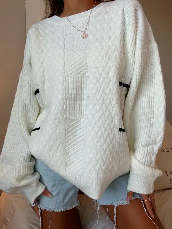 STRIPE CABLE KNIT SWEATER