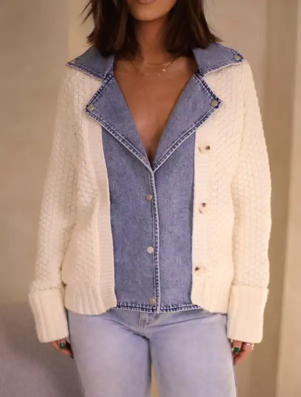 Cable Knit Denim Cardigan