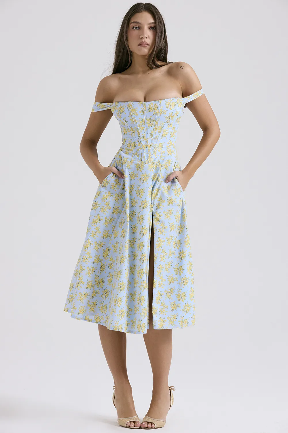 FLORAL LACE-UP CORSET A-LINE SUN DRESS