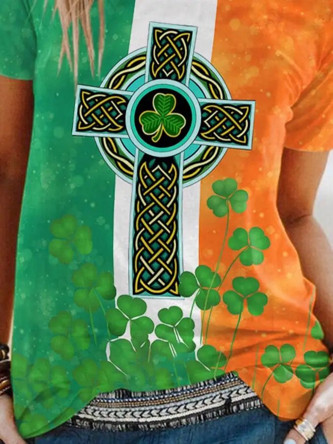 St. Patrick'S Day Shamrocks Irish Celtic Knot Cross Print T-Shirt