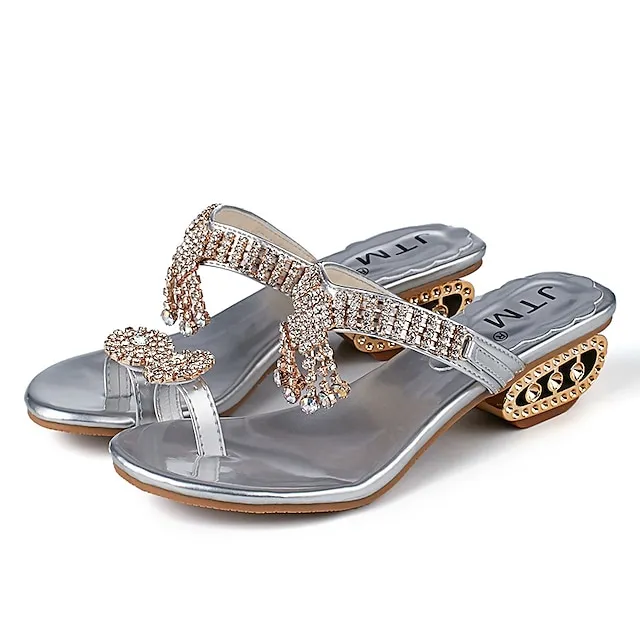 Women's Sandals Orthopedic Sandals Bunion Sandals Plus Size Sparkly Sandals Party Daily Summer Rhinestone Low Heel Chunky Heel Open Toe Elegant Sexy Sweet PU Leather Loafer Solid Colored Silver Gold