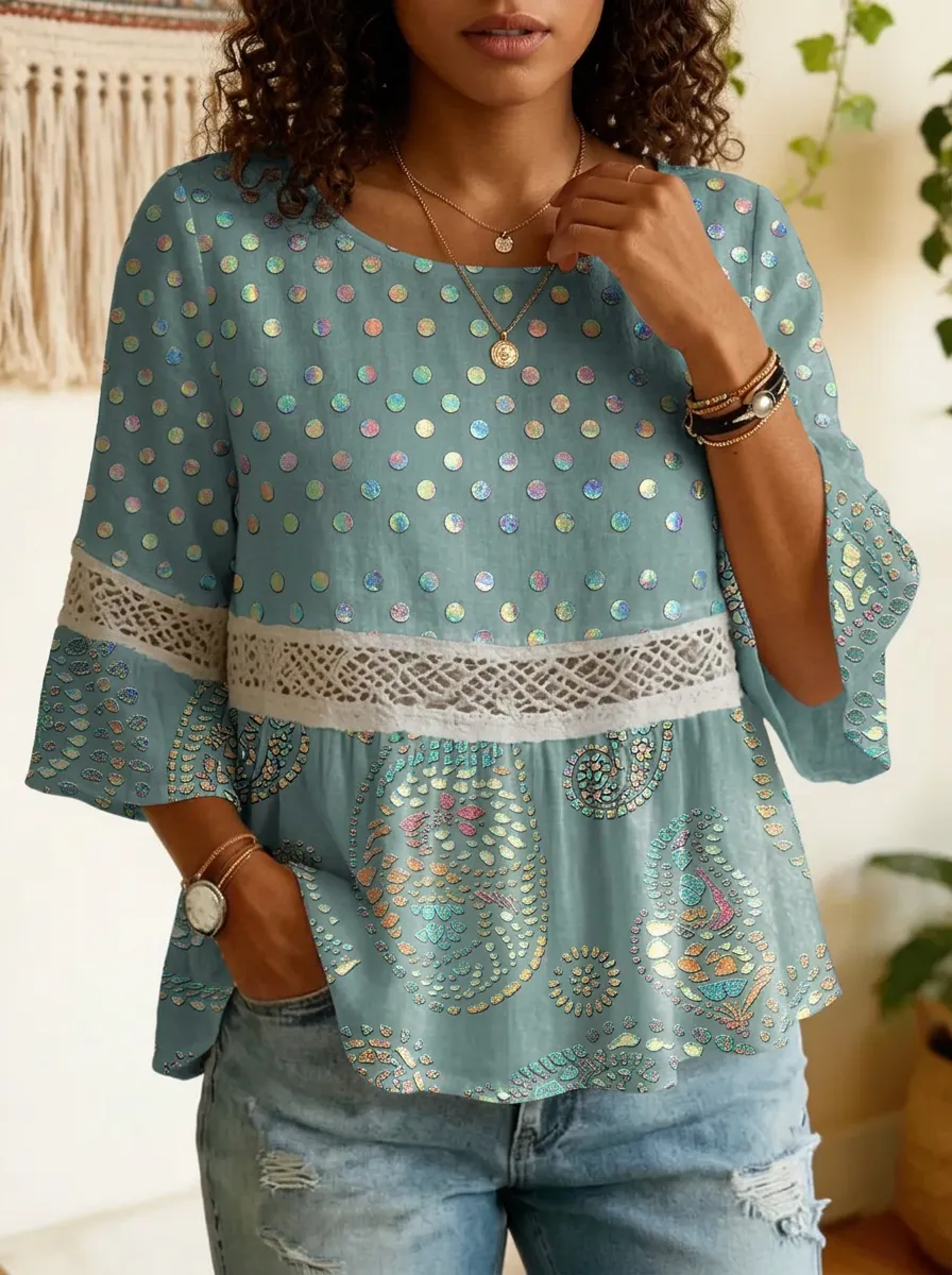 Women's Nashville Music City Paisley Polka Dot Printed Top
