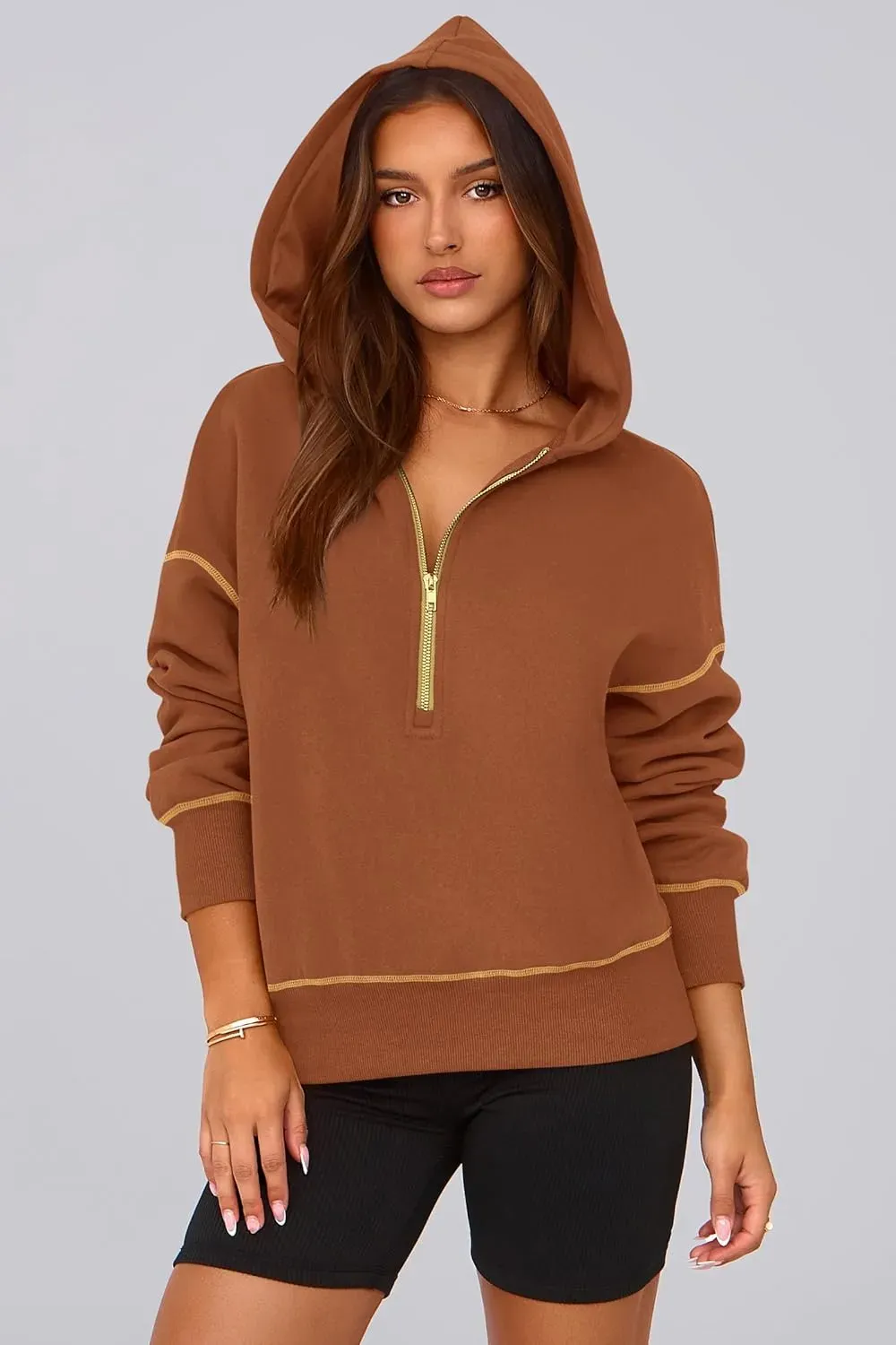 Women's Hooded Sweatshirts Long Sleeve Half Zip Cropped Hoodie Pullover Winter Fashion Clothes