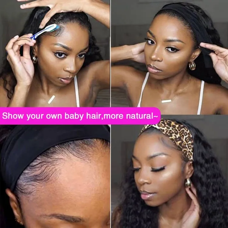 HeadBand Wig Curly Human Hair Wig None Lace Wigs for Black Women Sterly Hair