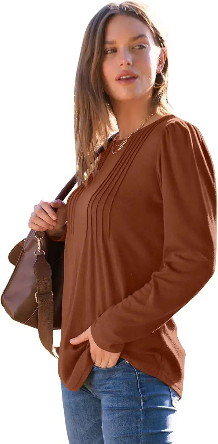 WIHOLL Blouses for Womens Dressy Casual 2024 Fall Tops Long Sleeve Shirts Loose Fit Tunics