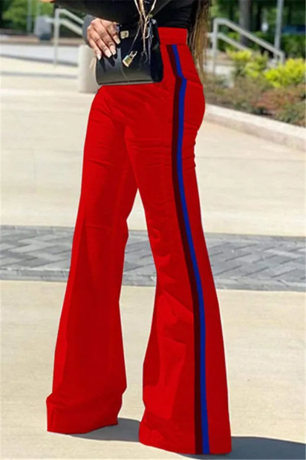 Stripe Side High Waist Flare Pants