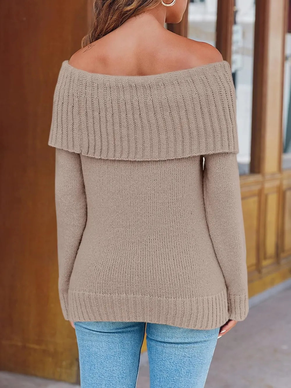 🎄Hot Sale Off The Shoulder Sweaters Long Sleeve Slouchy Knitted Casual Loose Fall Trendy Pullover Tops