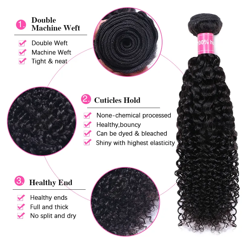 Sterly Hair Deep Curly 3 Bundles with 4×4 Lace Closure 100% Human Virgin Hair