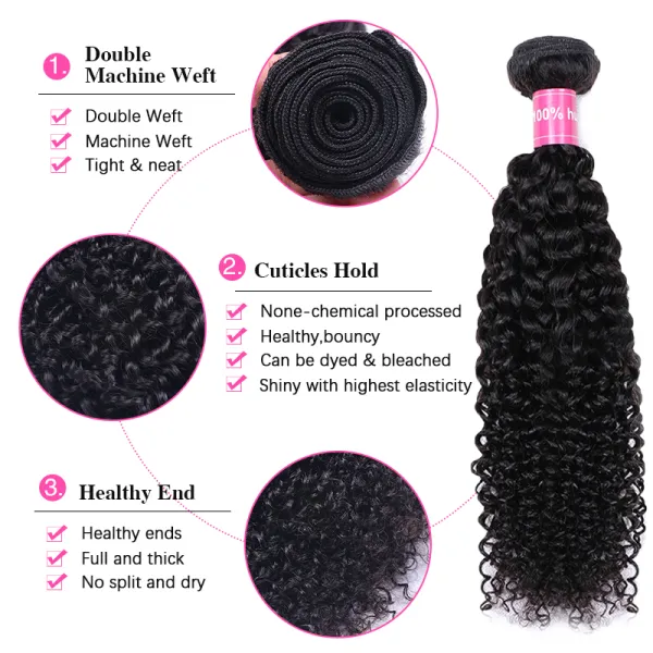 Sterly Hair Deep Curly 3 Bundles with 4×4 Lace Closure 100% Human Virgin Hair