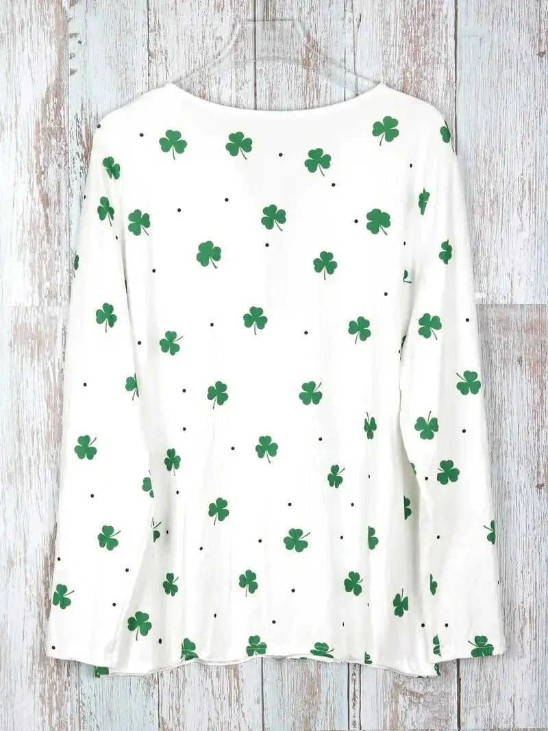 Women's  St. Patrick's Day Shamrocks Print Casual Zipper Long-Sleeve Top