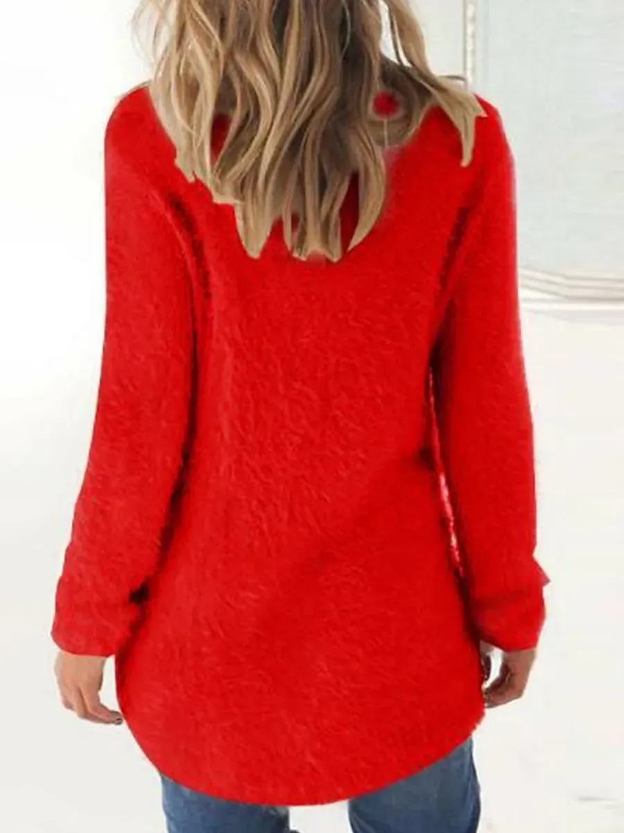 Women's Pullover Sweater Jumper Stylish Casual Soft Solid Color Fuzzy Crew Neck Oversized Long Sleeve Long Tops Knit Outdoor Daily Going out Lake blue ArmyGreen Fall Winter