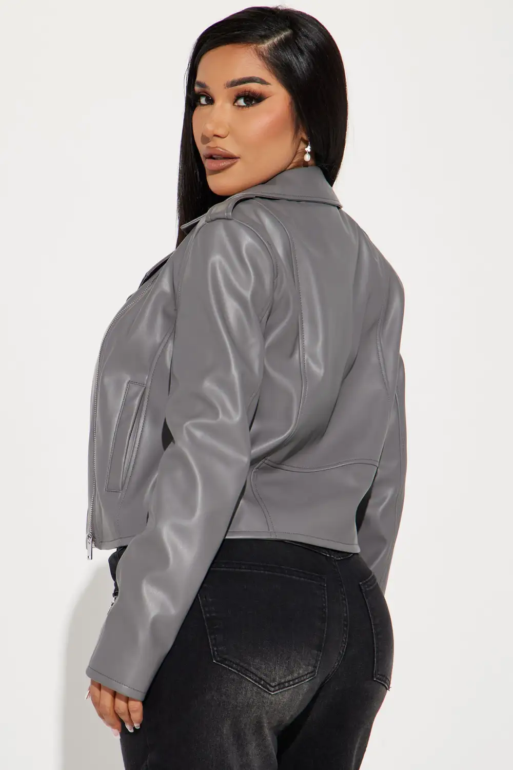 End Of The Road Faux Leather Jacket - Grey