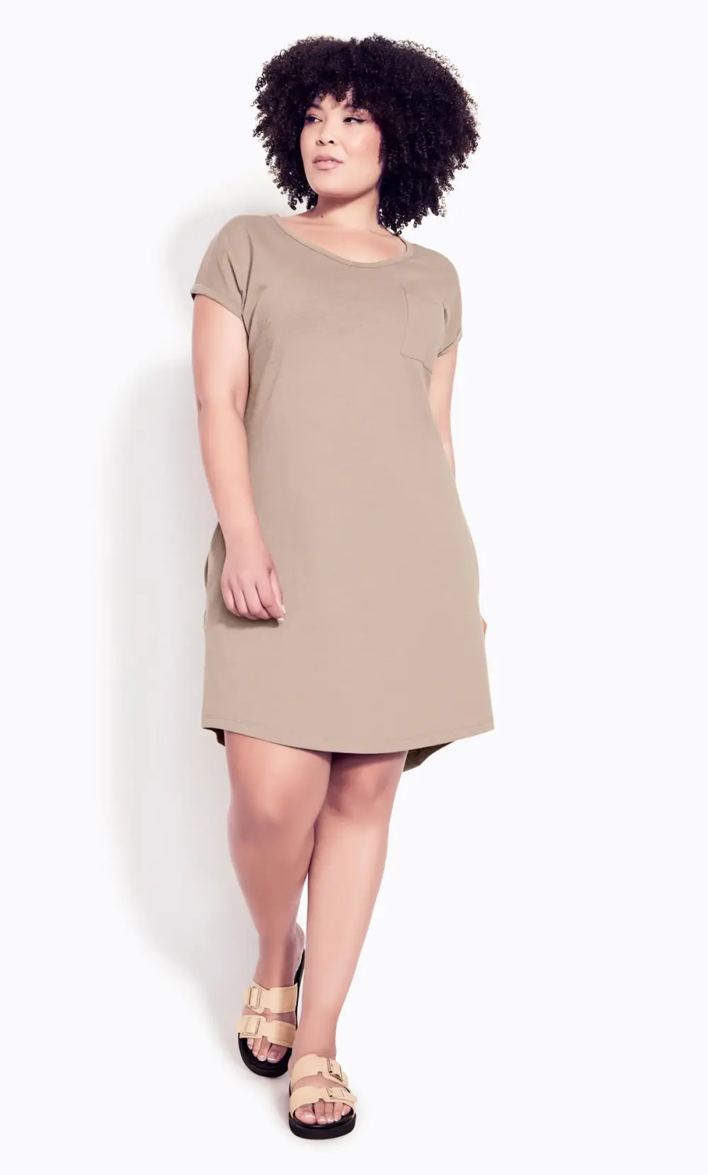 Evans Beige Brown Pocket Detail T-Shirt Dress