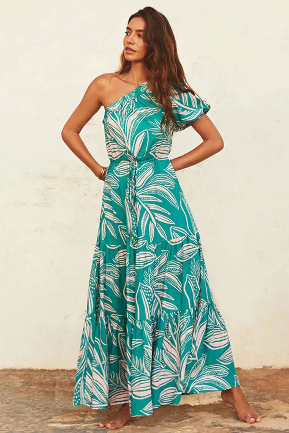 OFF-SHOULDER HOLIDAY STYLE FLORAL HIGH-END DRESS