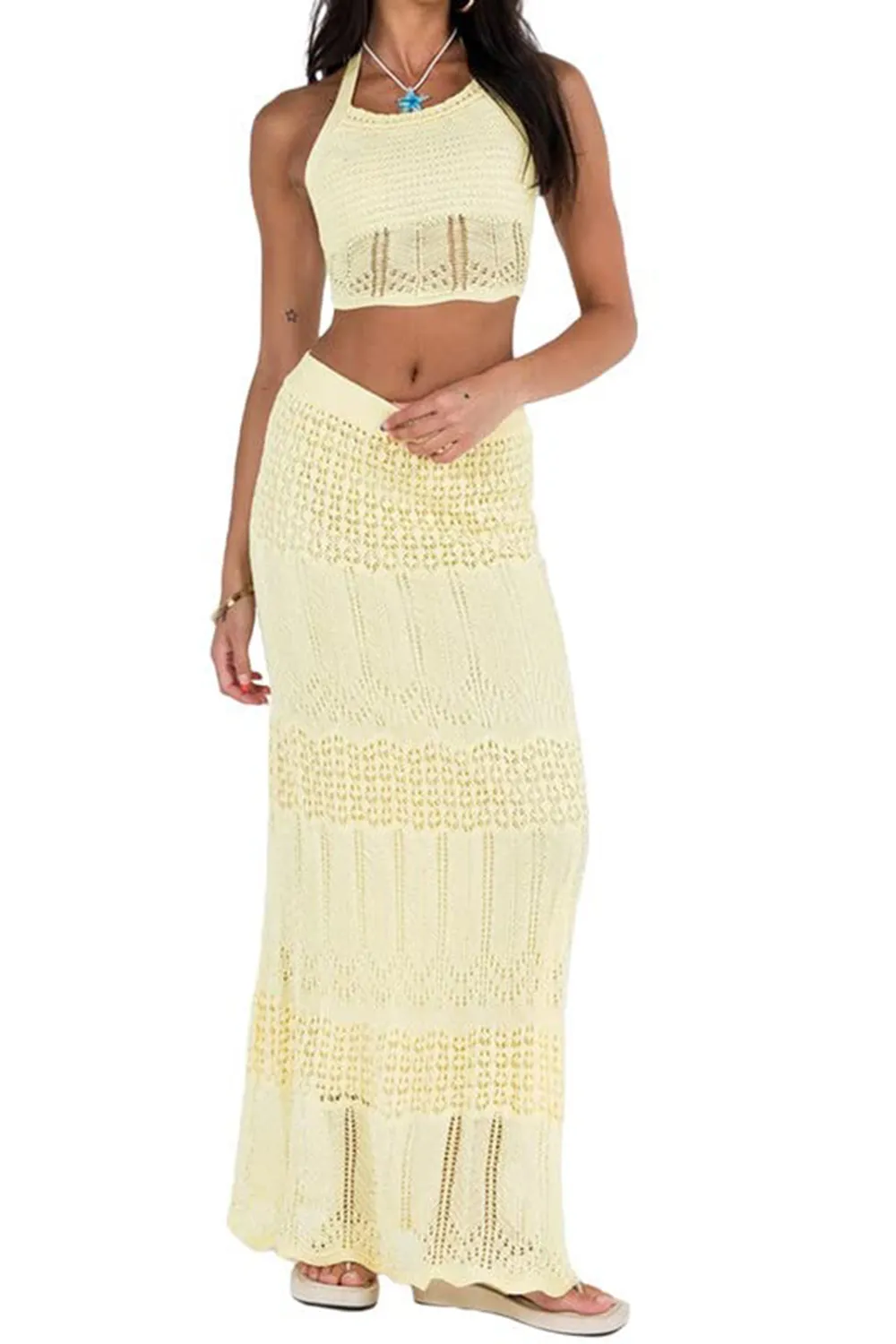 Sleeveless tube top cropped high waisted long skirt suit