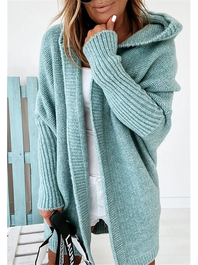 Women's Cardigan Hooded Solid Color Stylish Basic Casual Long Sleeve Loose Sweater Cardigans Hooded Open Front Fall Winter Denim Purple / Holiday / Going out