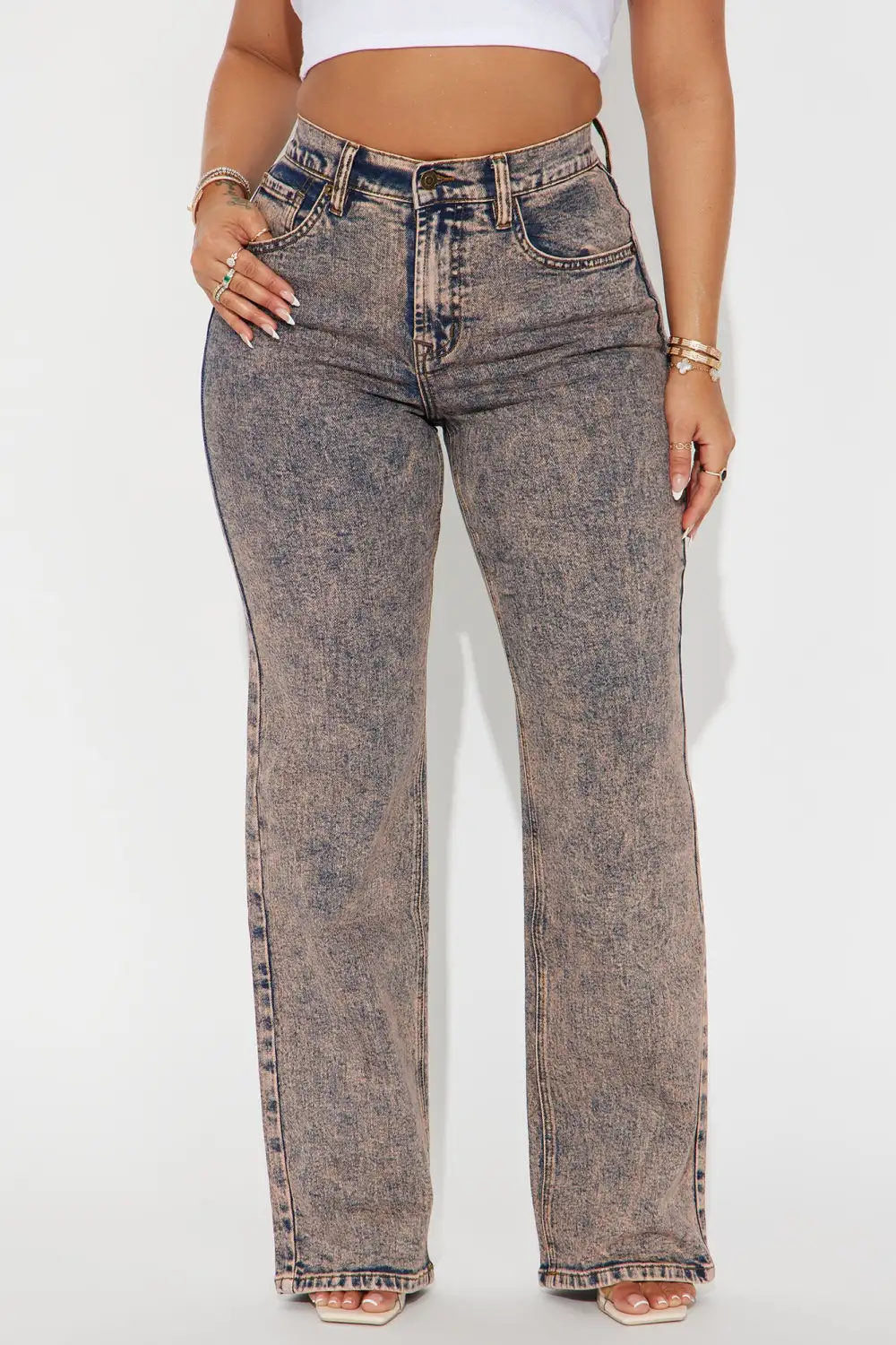 Show You Off Acid Wash Stretch Straight Leg Jeans - Rust