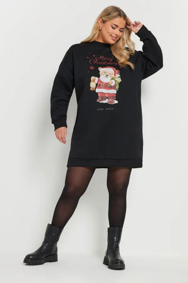 YOURS Curve Black 'Merry Christmas' Heart Embellished Sweatshirt Dress