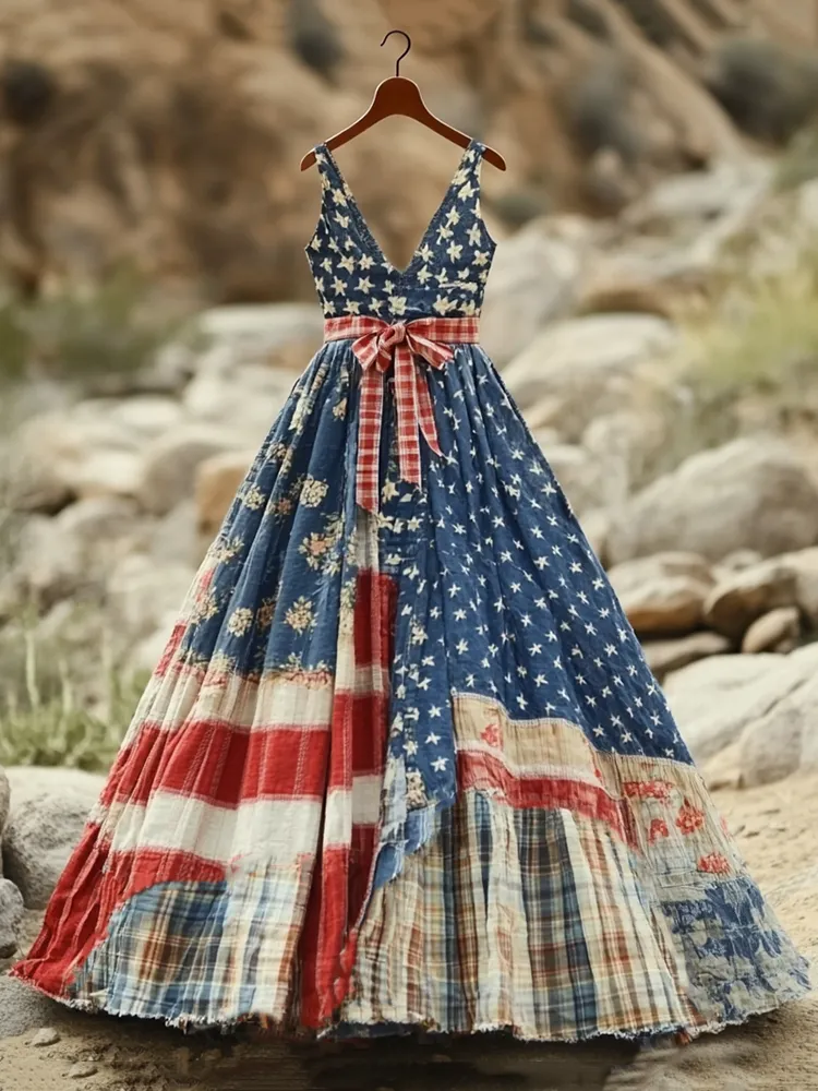 Women's Vintage Independence Day Flag Sleeveless Dress