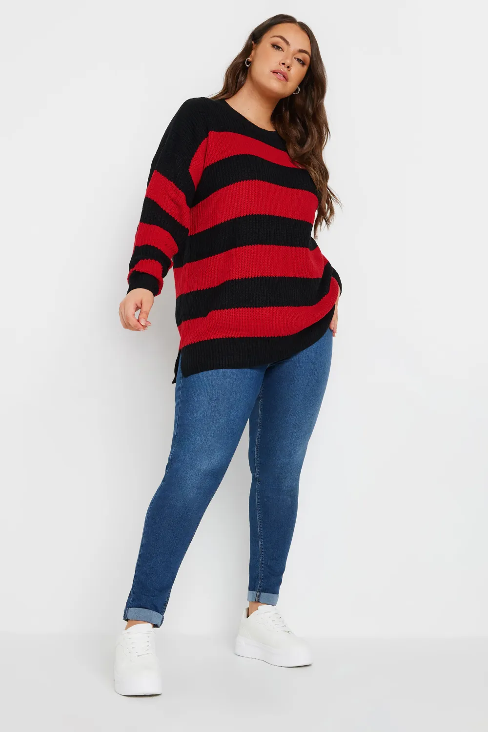 YOURS Curve Black & Red Stripe Knitted Jumper