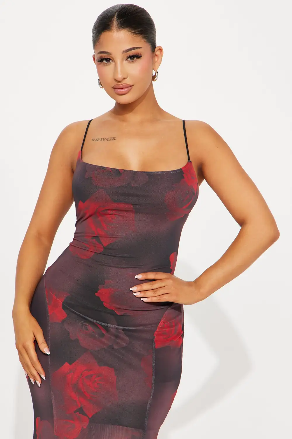 Ryleigh Printed Mesh Maxi Dress - Burgundy