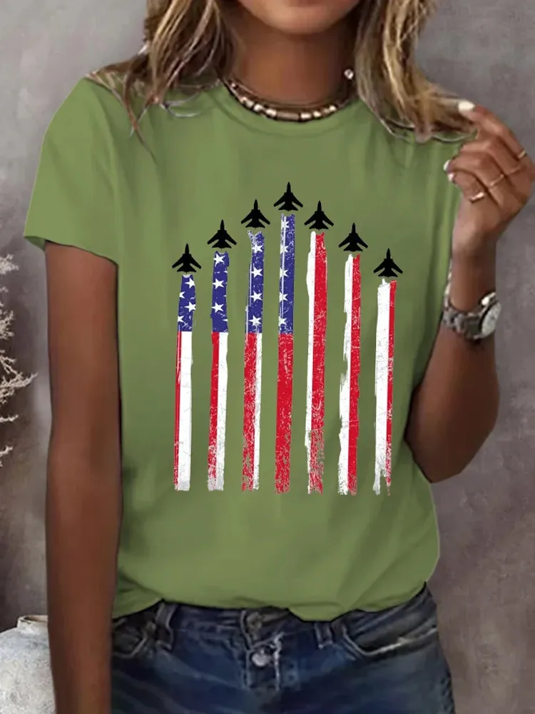 Women's Red White Blue Print T-shirt