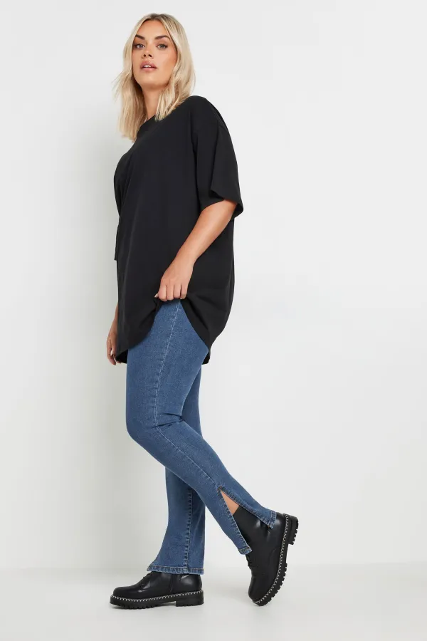 YOURS Curve Blue Elasticated Insert Split Hem Stretch Jeggings