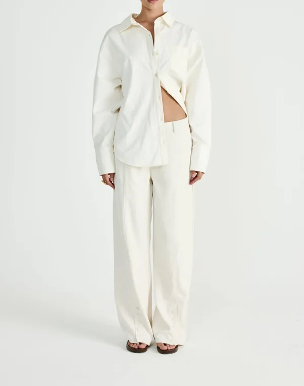 Designer Button-Detailed Mid-Rise Wide-Leg Trousers