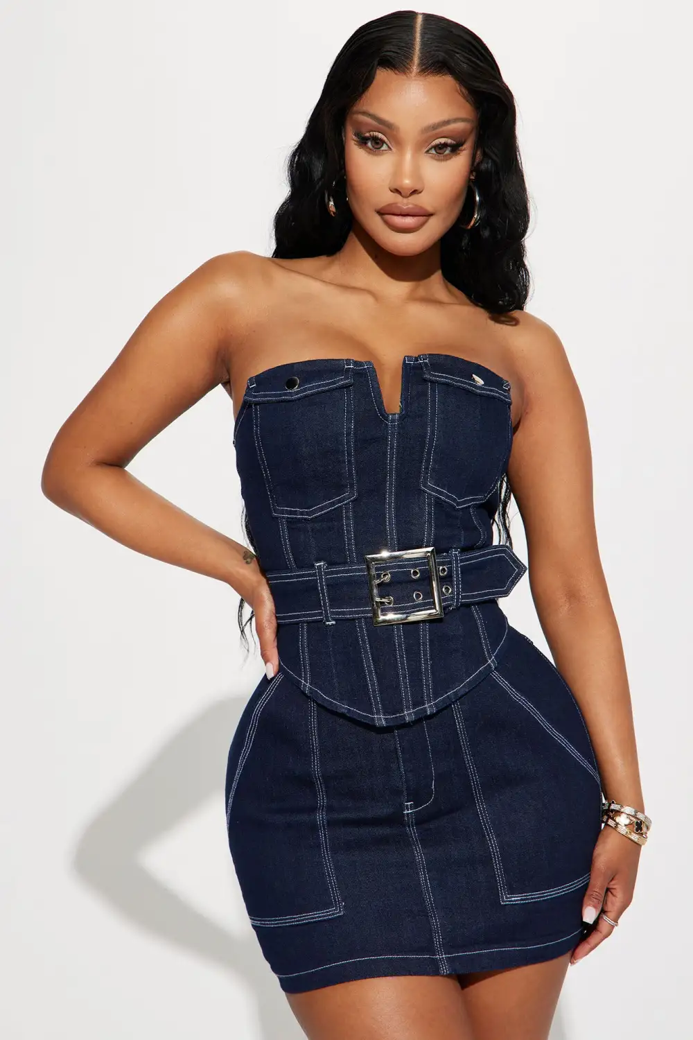 Feeling Perfect Denim Skirt Set - Dark Denim